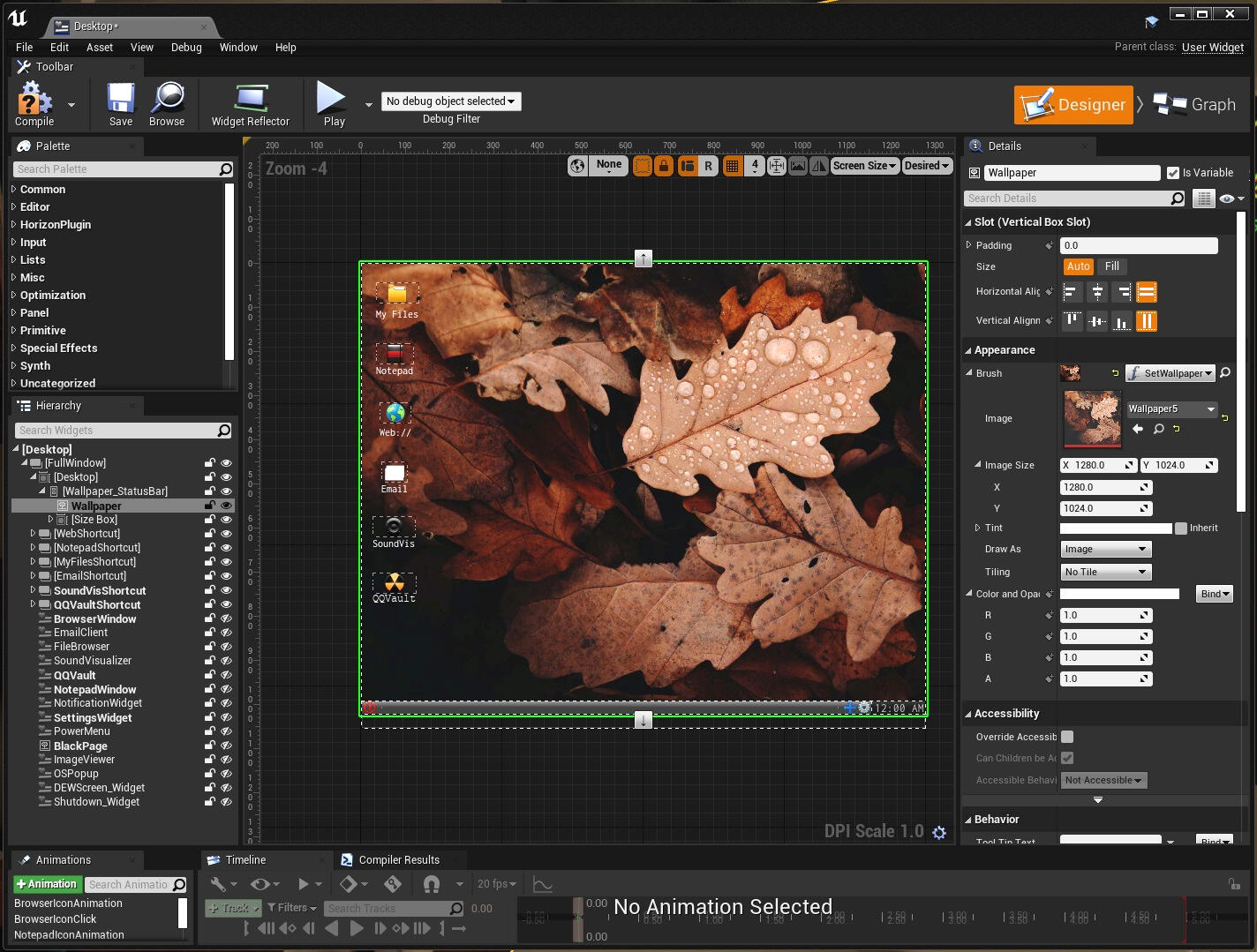 UMG layout showing the nested widgets that make up the final result.